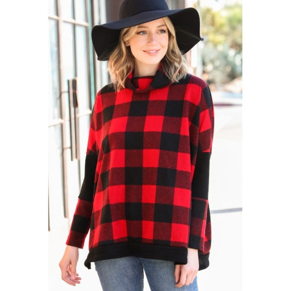 VEVERET Buffalo Plaid Check Turtle Neck Poncho Sweater S, M, L NWT - Picture 3 of 13